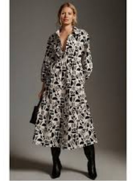 Anthropologie Dresses & Skirts - Anthropologie Black & White Graphic Midi Shirt Dress